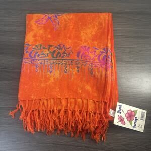 Beach Sarongs Orange Batik Starfish Rayon Sarong Wrap 56x44 NWT Indonesia